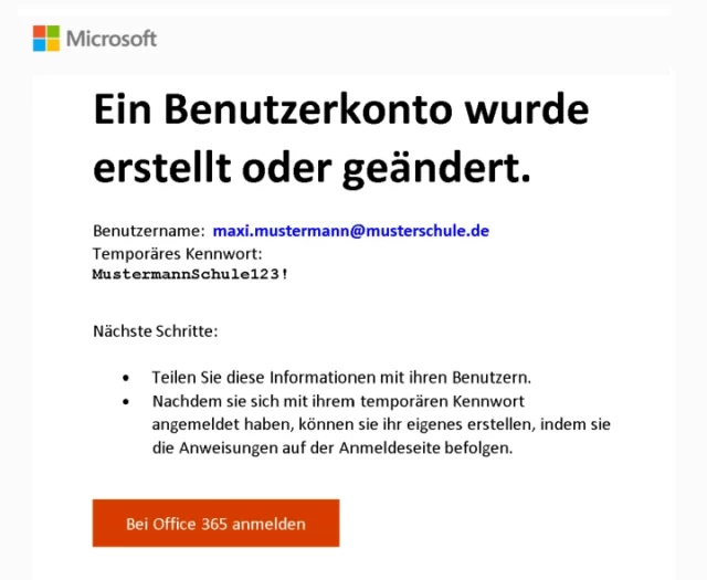 E-Mail zu neuem Benutzerkonto in Microsoft 365