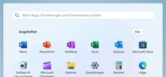Symbole für Office-Programme im Startmenü von Windows 11