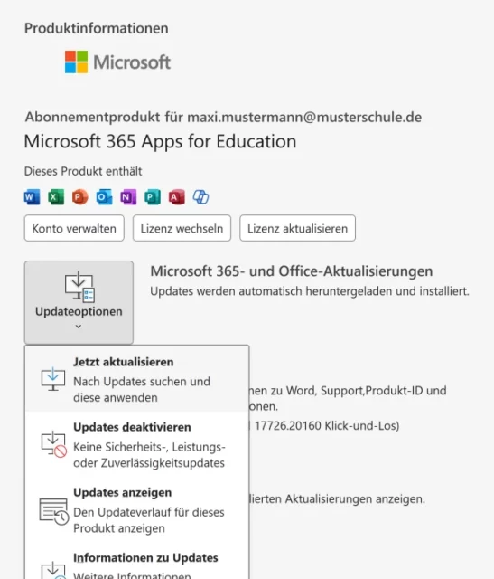 Produktinformationen für Microsoft 365 Apps