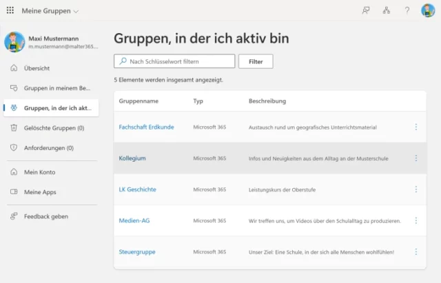 Meine Gruppen in Microsoft 365 Education