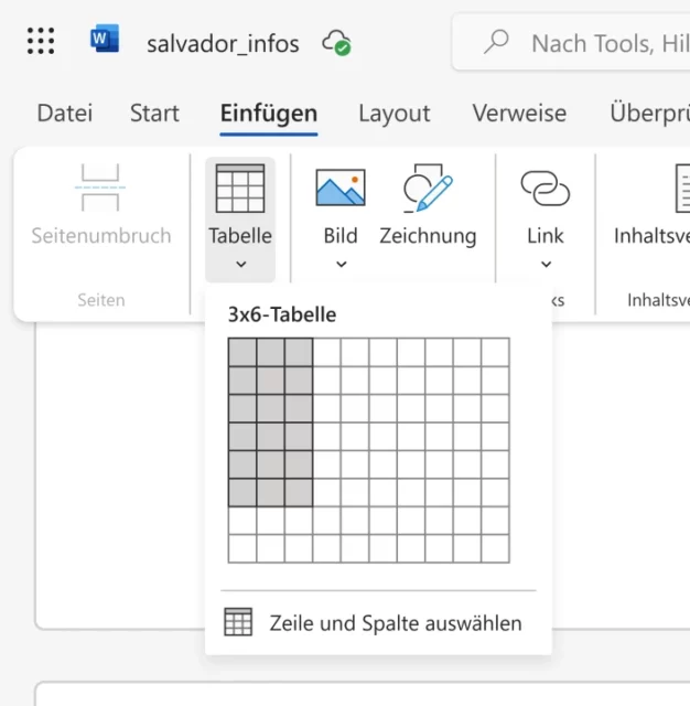 Tabelle einfügen in Word Online