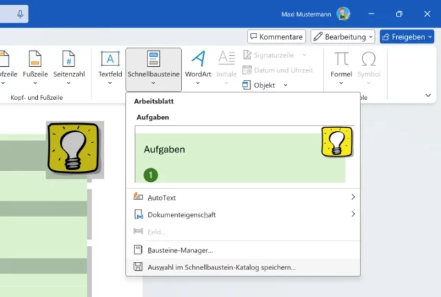 Schnellbausteine in Word für Windows