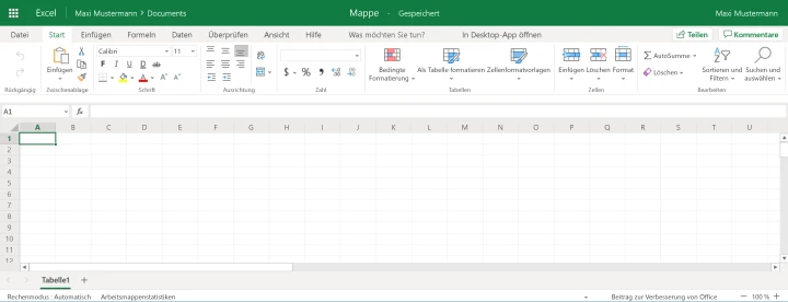 Excel als Online-Version