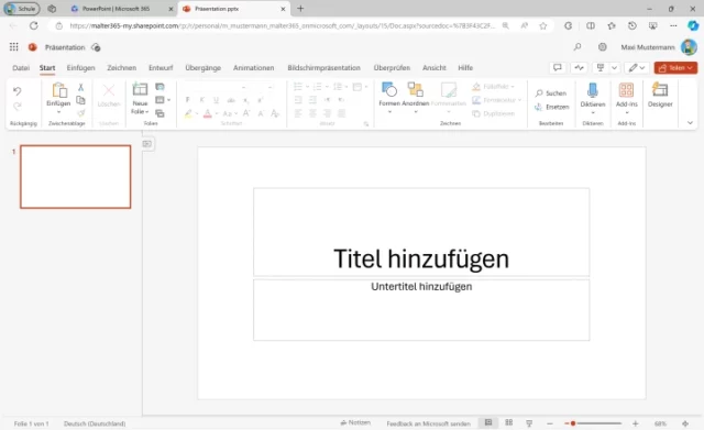 Benutzeroberfläche von PowerPoint Online