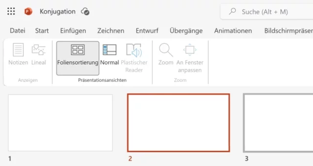 Foliensortierung in PowerPoint Online