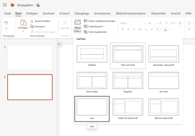 leere Folie hinzufügen in PowerPoint Online