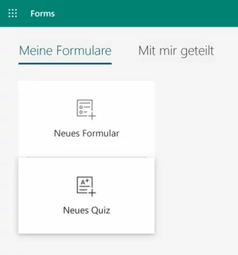 Startbildschirm von Microsoft Forms