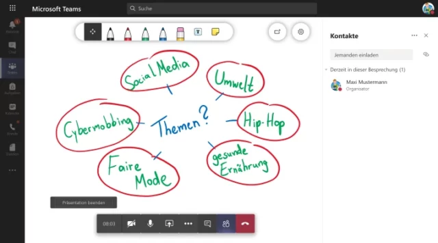 Brainstorming mit Whiteboard in Microsoft Teams