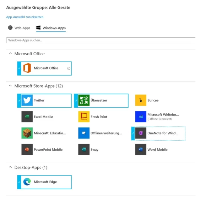 Apps in »Intune for Education« auswählen