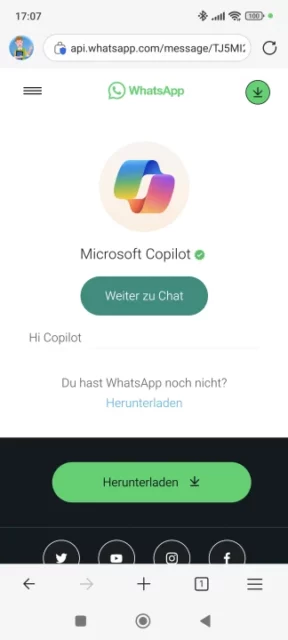 Website zu Microsoft Copilot für WhatsApp