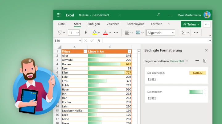 Microsoft Excel: Bedingte Formatierung, eigene Regeln erstellen