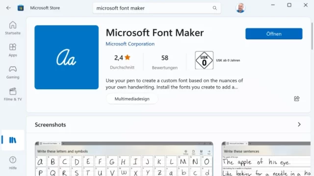 Microsoft Font Maker im Microsoft Store