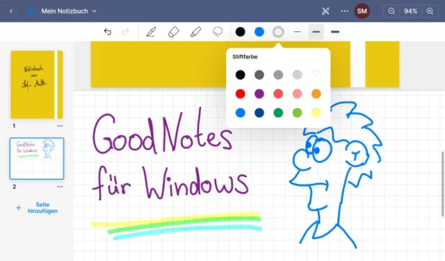Testzeichnung in Goodnotes für Windows