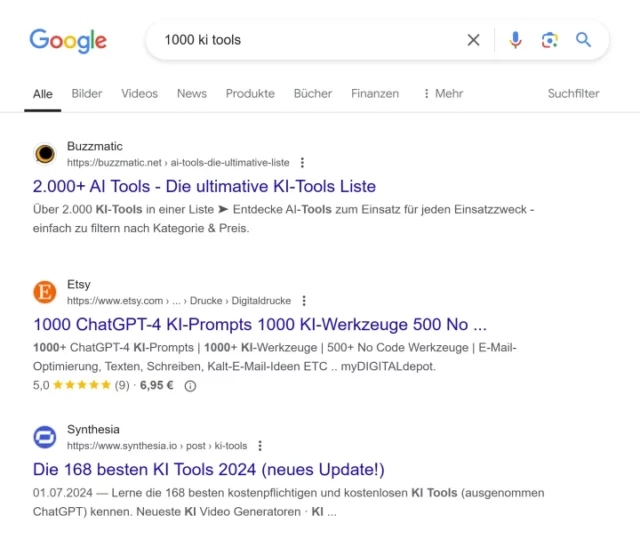 1000+ KI-Tools bei Google