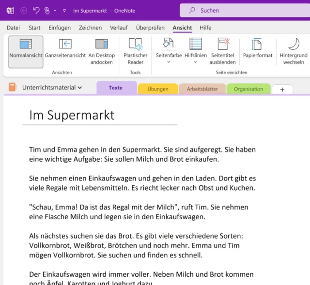 Lesetext in OneNote