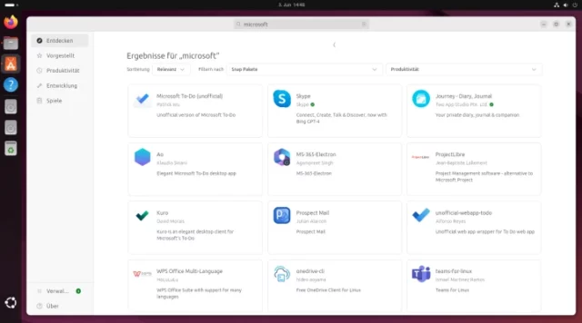 Microsoft-Tools im Anwendungszentrum von Ubuntu