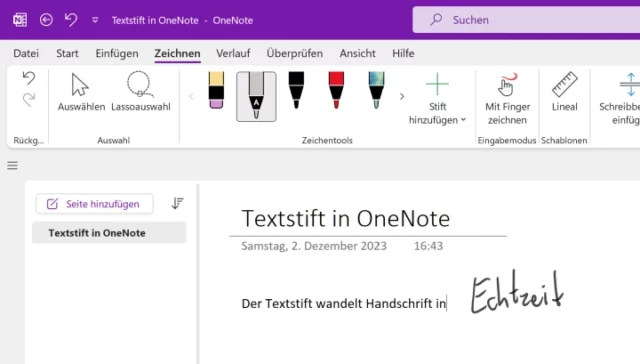 neuer Textstift in Microsoft OneNote