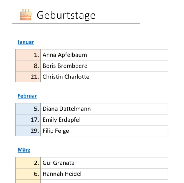 Geburtstagskalender in OneNote