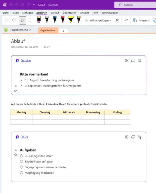 Beispiele für Loop-Komponenten in OneNote