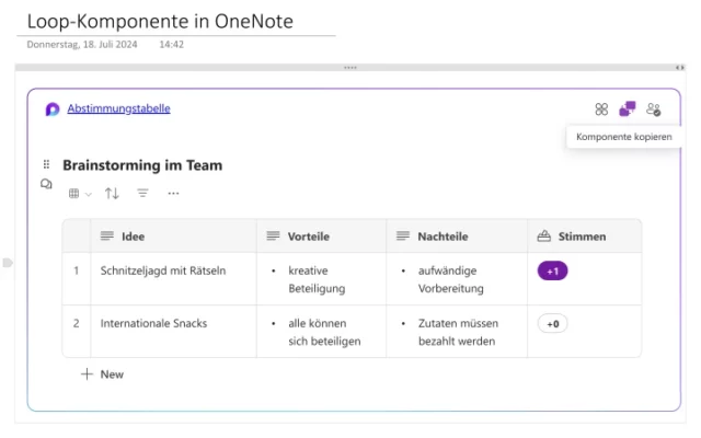 Abstimmungstabelle in OneNote