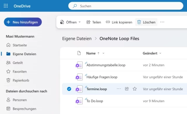 Ordner für Loop-Komponenten in OneDrive