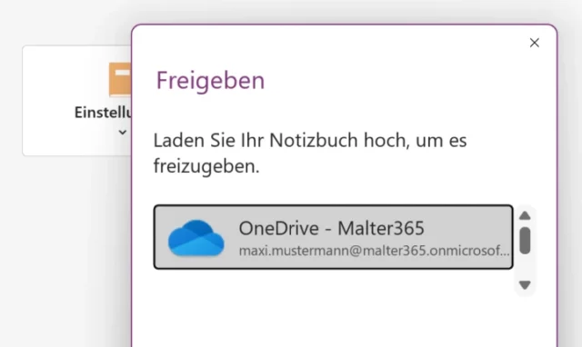 Microsoft-Konto mit OneDrive auswählen