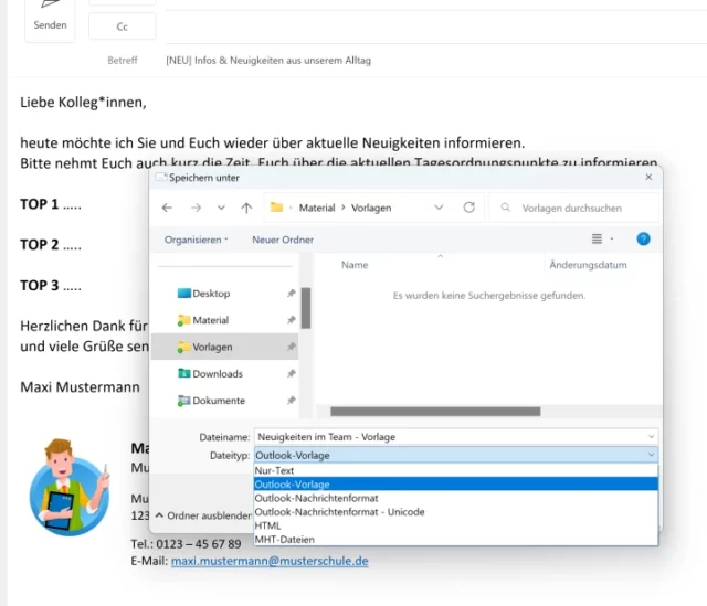 E-Mail als Outlook-Vorlage speichern