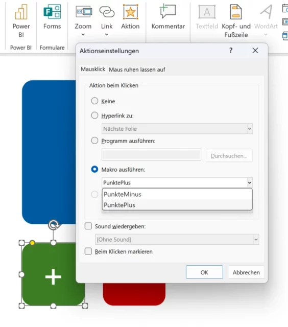 Makro als Aktion mit Form verbinden