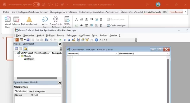 Entwicklertools und neues Modul in Visual Basic