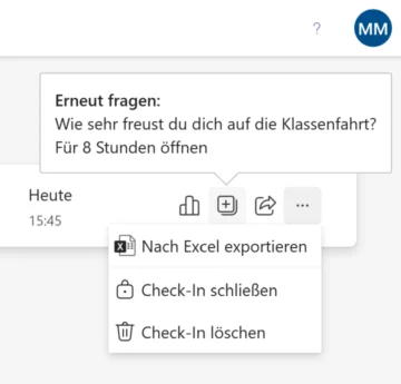 Optionen für erstellte Check-ins