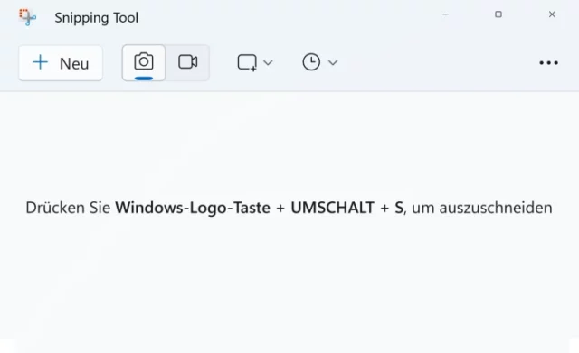 Startbildschirm des Snipping Tool in Windows 11
