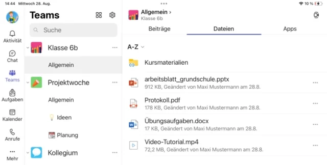 hochgeladene Dateien in Microsoft Teams auf dem iPad