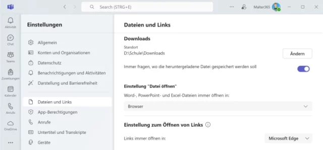 Downloads-Ordner in Microsoft Teams für Windows festlegen