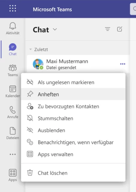 weitere Optionen für Chat in Microsoft Teams