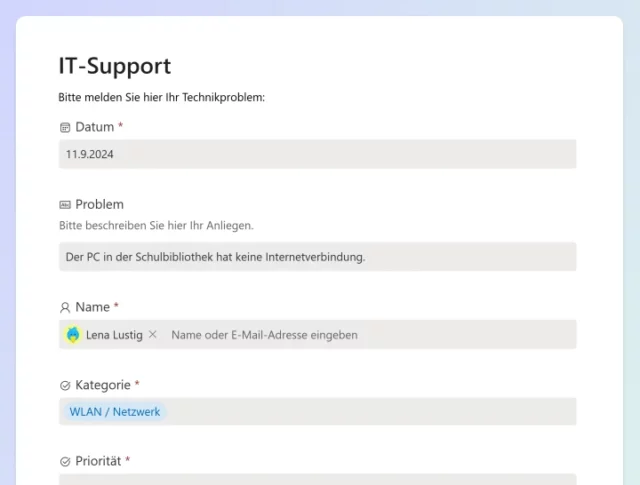 Online-Formular für Ticketsystem