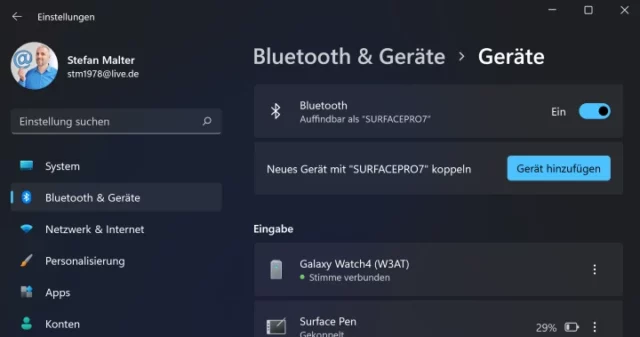 Bluetooth-Einstellungen in Windows 11