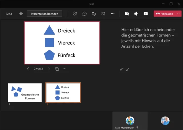 PowerPoint Live - Referentenansicht der Präsentation in Microsoft Teams
